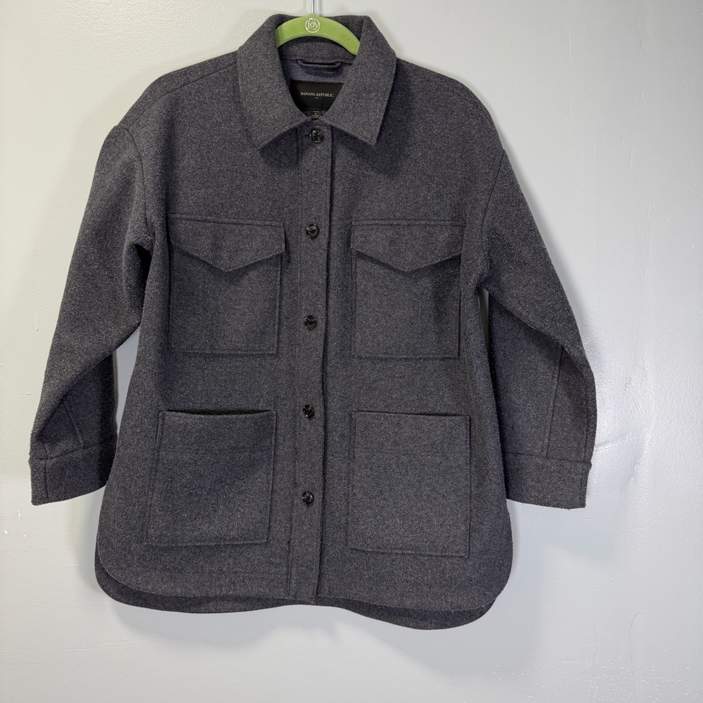 Banana Republic Womens Gray Wool Blend Utility Chore Jacket Petite Small